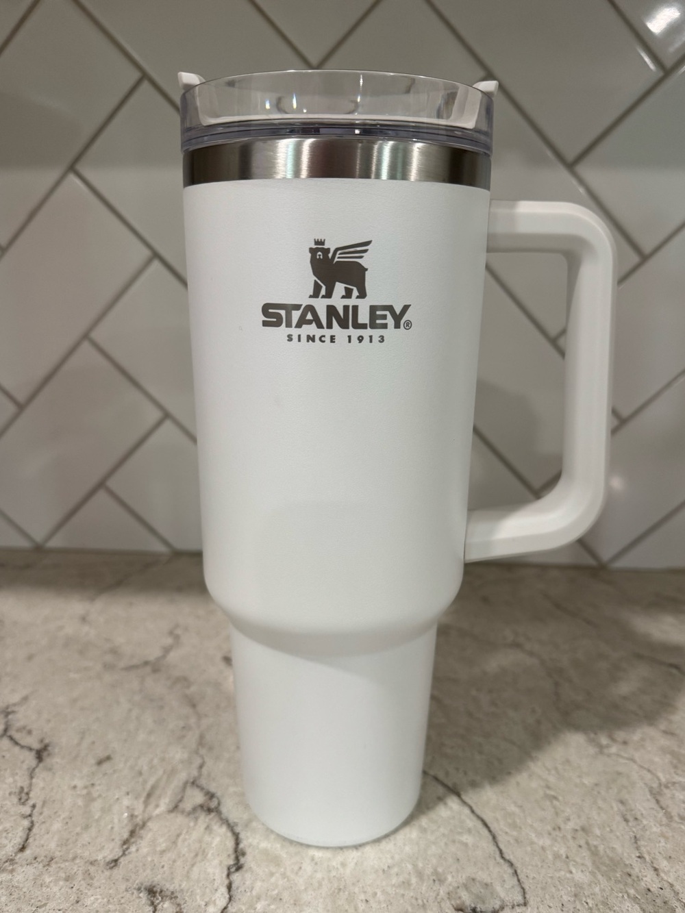 Stanley White Travel Mug with Handle - Large Insulated Tumbler 40oz. NO STRAW
